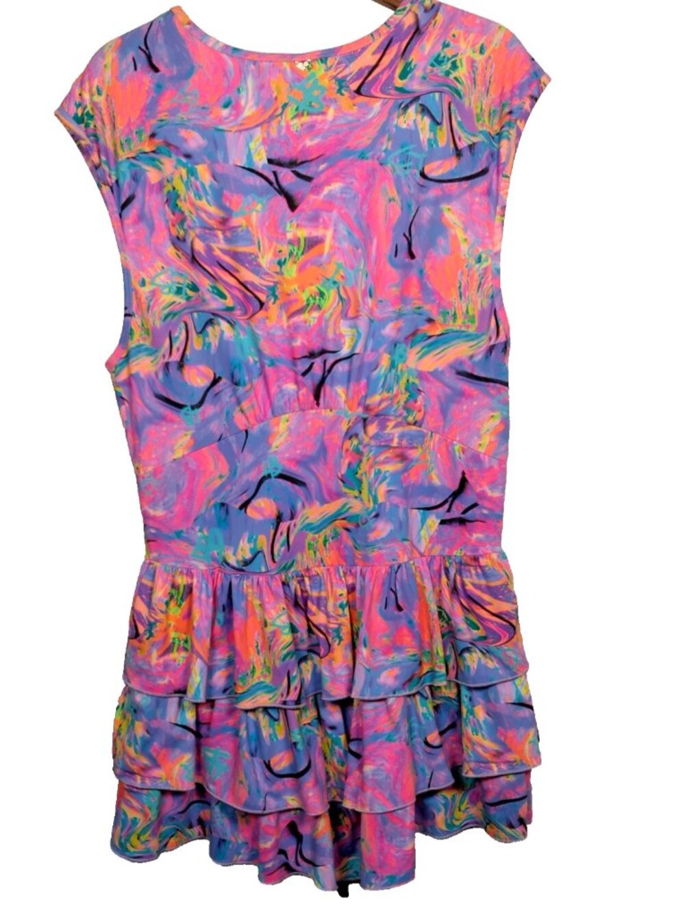 Lisa Blue Call Of The Whale Dress AUS UK 14 US 10 Beach Ruffle Psychedelic Swirl - Picture 2 of 16
